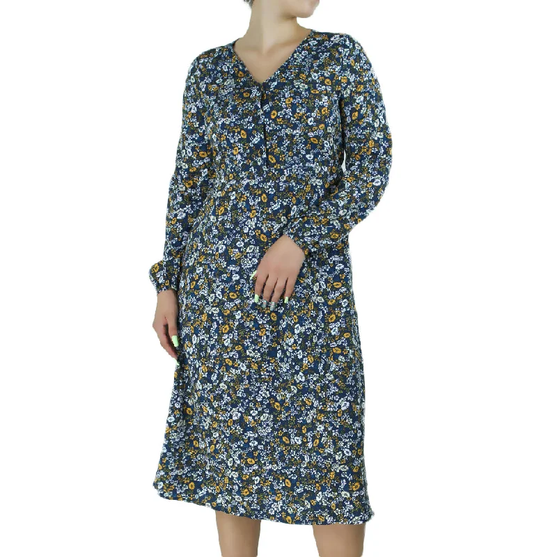 Women's Floral-Print Midi Dress,Navy Fashionable High-Low Midi Dress