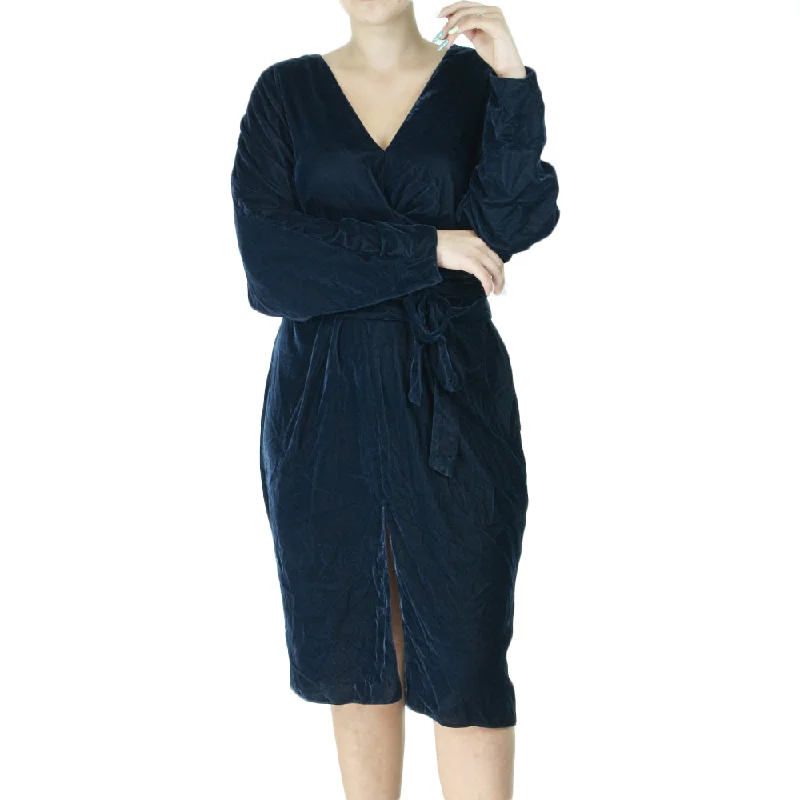 Women's A-Line Velvet Midi Dress,Navy Chic Lace Detail Midi Dress