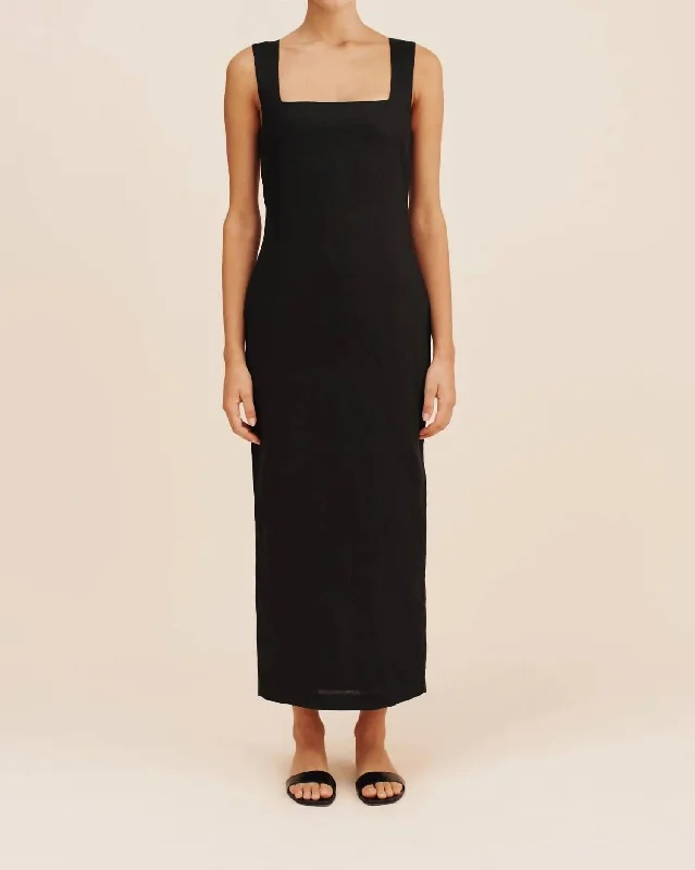 Alice Midi Dress In Black Chic Off-Shoulder Midi Dress