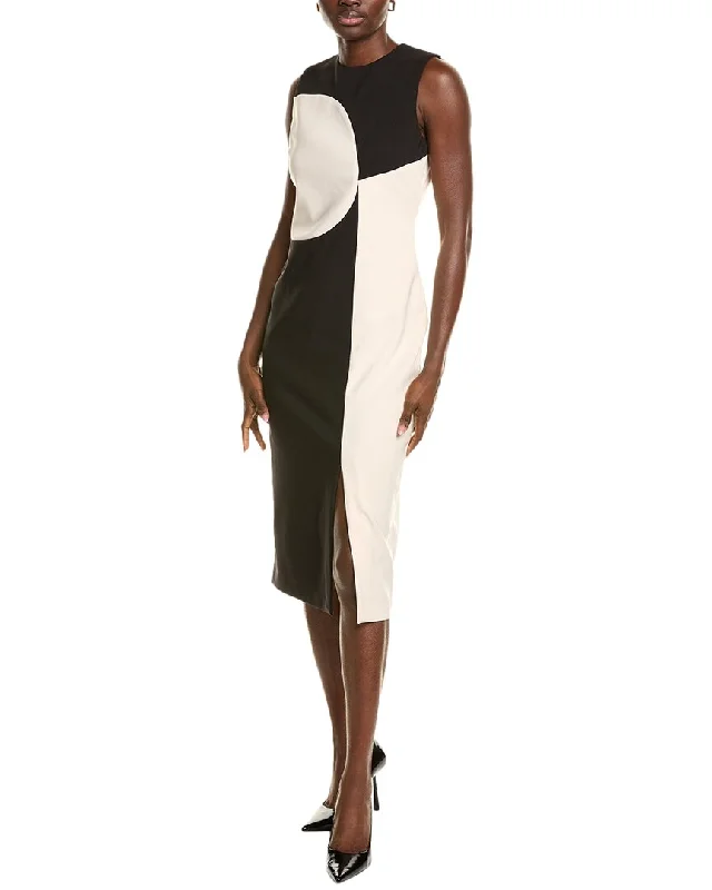 Anne Klein Abstract Colorblocked Midi Dress Elegant Satin Midi Dress