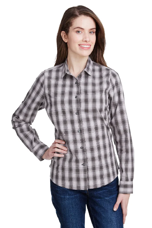 Artisan Collection Womens Mulligan Check Long Sleeve Button Down Shirt - Steel Grey/Black Classic Basic Short Shirt