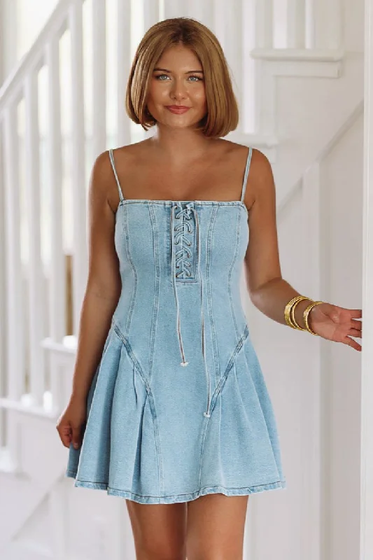 Better Days Denim Mini Dress - Denim Comfortable Shift Mini Dress