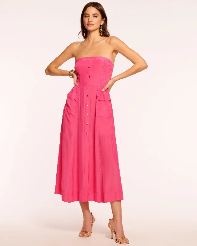 Blair Strapless Smocked Midi Dress Trendy Midi Dress with Belt