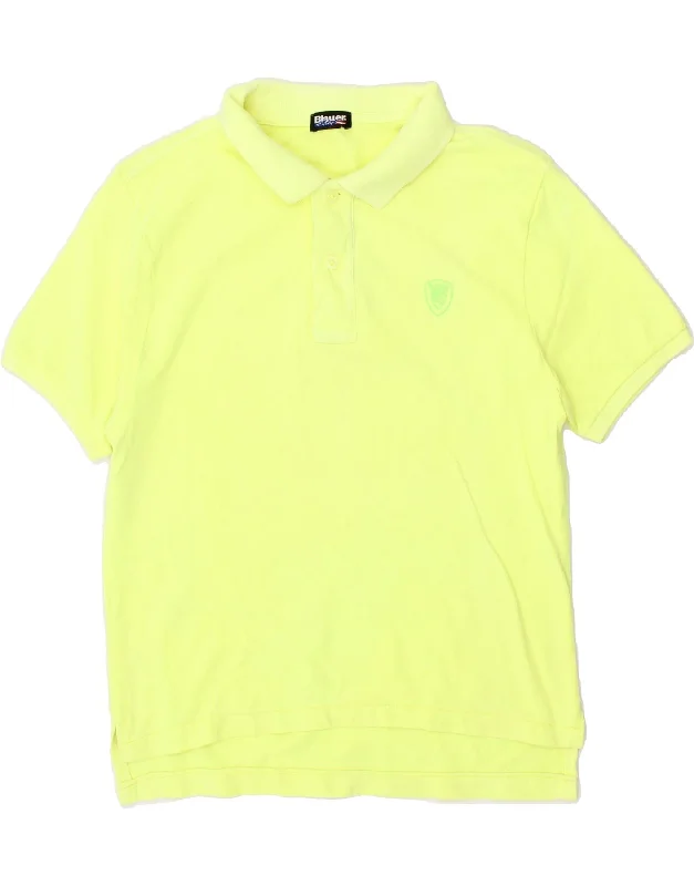 BLAUER Womens Polo Shirt UK 14 Medium Yellow Comfortable Fitted Short Sleeve