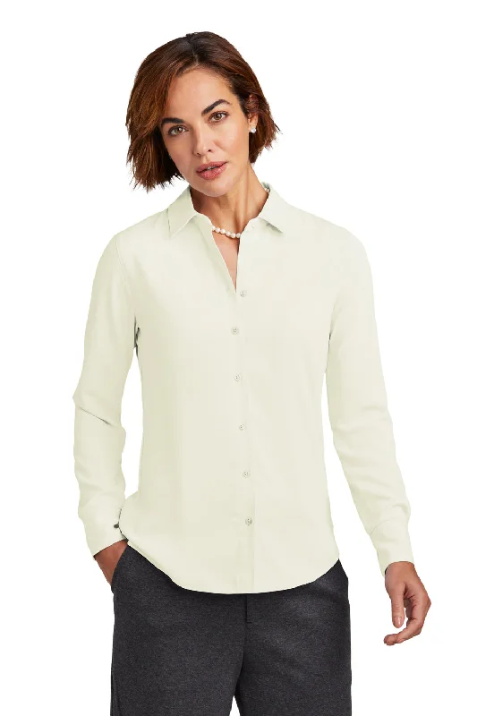 Brooks Brothers Womens Satin Anti Static Long Sleeve Button Down Shirt - Off White Cozy Linen Short Shirt