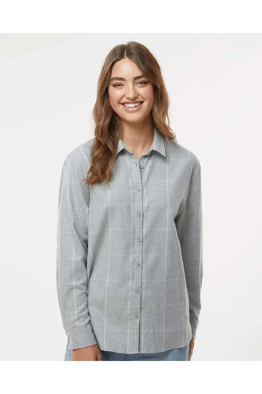 Burnside Womens Boyfriend Flannel Long Sleeve Button Down Shirt - Grey/White Casual Cotton Short Shirt