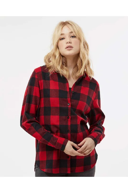 Burnside Womens Boyfriend Flannel Long Sleeve Button Down Shirt - Red/Black Buffalo Comfortable Knit Short Shirt