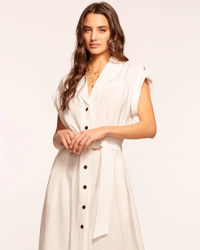 Celia Belted Shirt Midi Dress Elegant Puff Sleeve Midi Dress