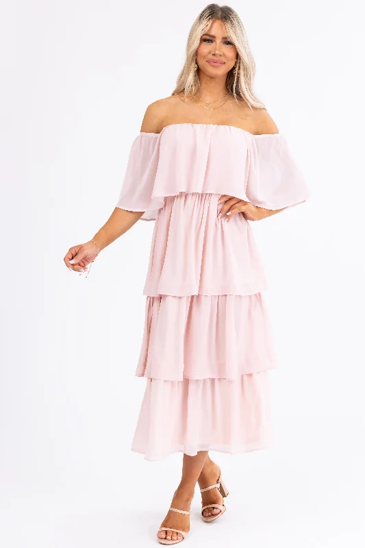 Cherry Blossom Off Shoulder Ruffle Midi Dress Cozy Midi Dress with Pockets