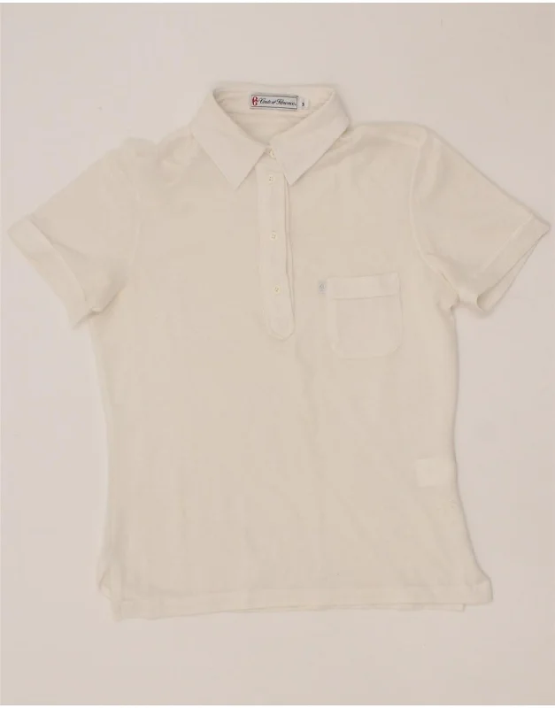 CONTE OF FLORENCE Womens Polo Shirt UK 8 Small White Cotton Classic Casual Short Sleeve