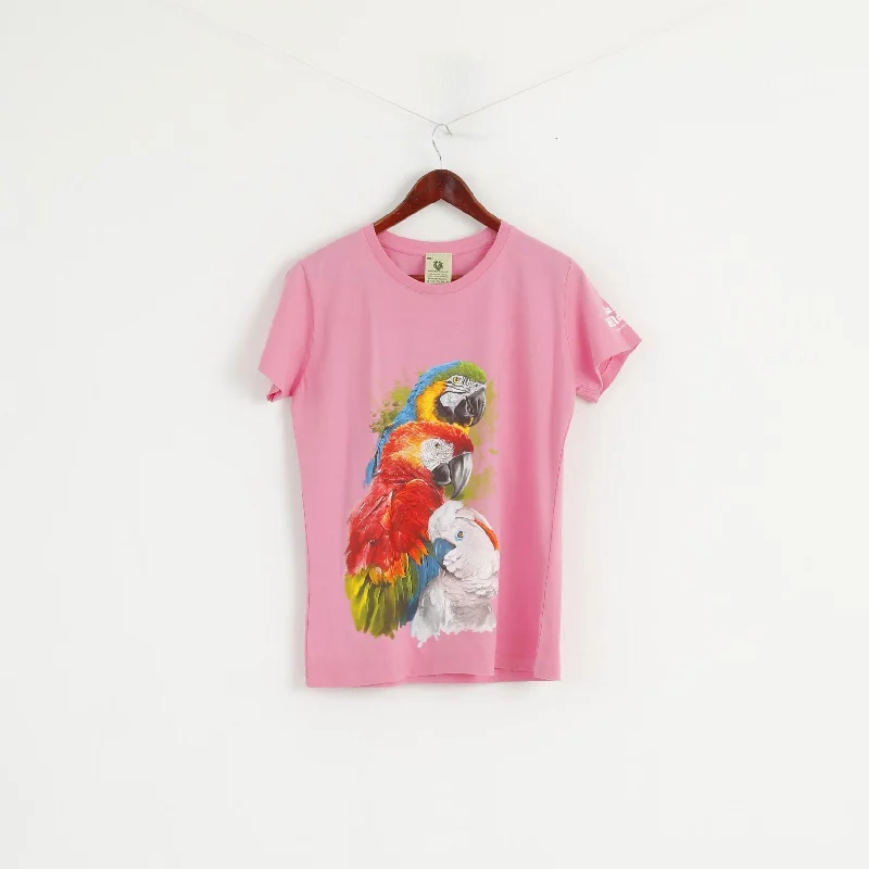 Ralf Nature Women XL Shirt Pink Cotton Parrot Oasis Wildlife Short Sleeve Top Stylish Pleated Short Sleeve