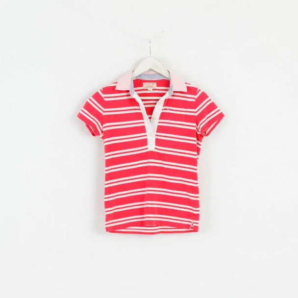 Polo Jeans Company Womens S Polo Shirt Red Striped Cotton Top Fashionable Short Sleeve Shirt