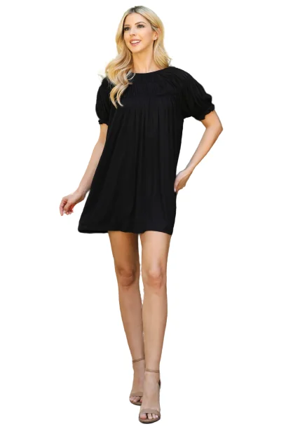 Dark Short Sleeve Ruffle Detail Mini Dress - Pack of 6 Comfortable Casual Mini Dress