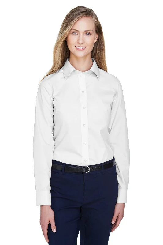 Devon & Jones Womens Crown Woven Collection Wrinkle Resistant Long Sleeve Button Down Shirt - White Casual Ruffle Short Shirt