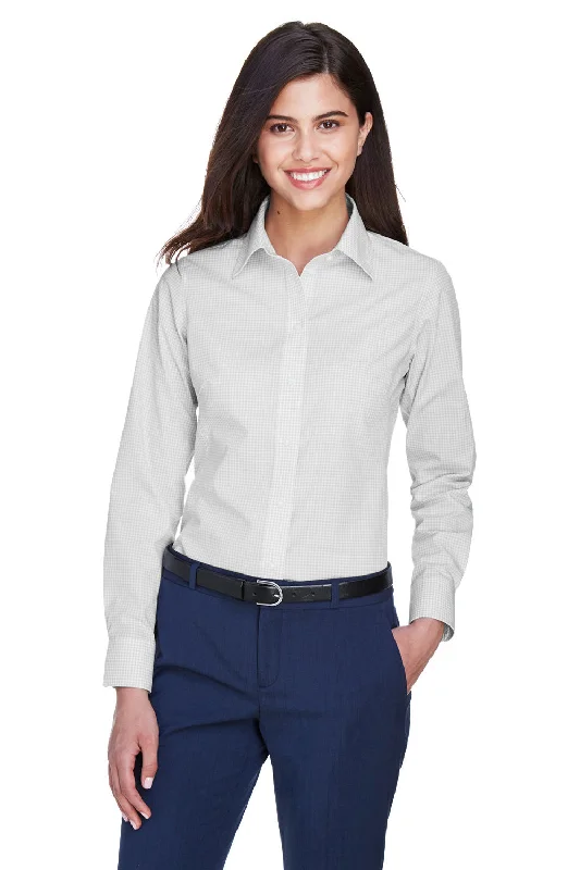 Devon & Jones Womens Crown Woven Collection Wrinkle Resistant Long Sleeve Button Down Shirt - Silver Grey Stylish Short Sleeve Polo