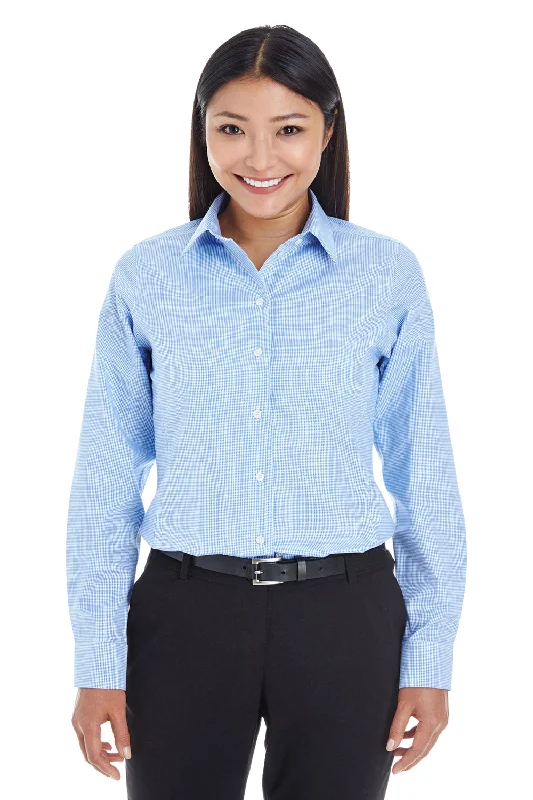 Devon & Jones Womens Crown Woven Collection Wrinkle Resistant Long Sleeve Button Down Shirt - French Blue Relaxed Fit Short Tunic