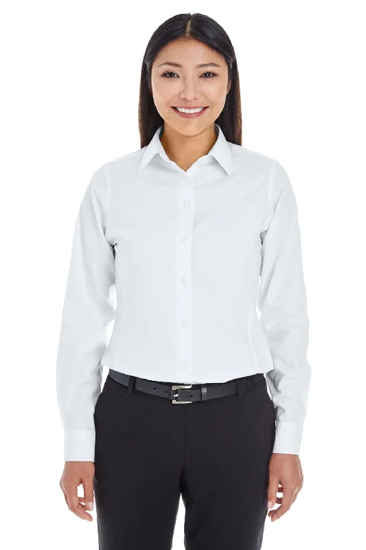 Devon & Jones Womens Crown Woven Collection Wrinkle Resistant Long Sleeve Button Down Shirt - White Trendy Sleeveless Short Shirt