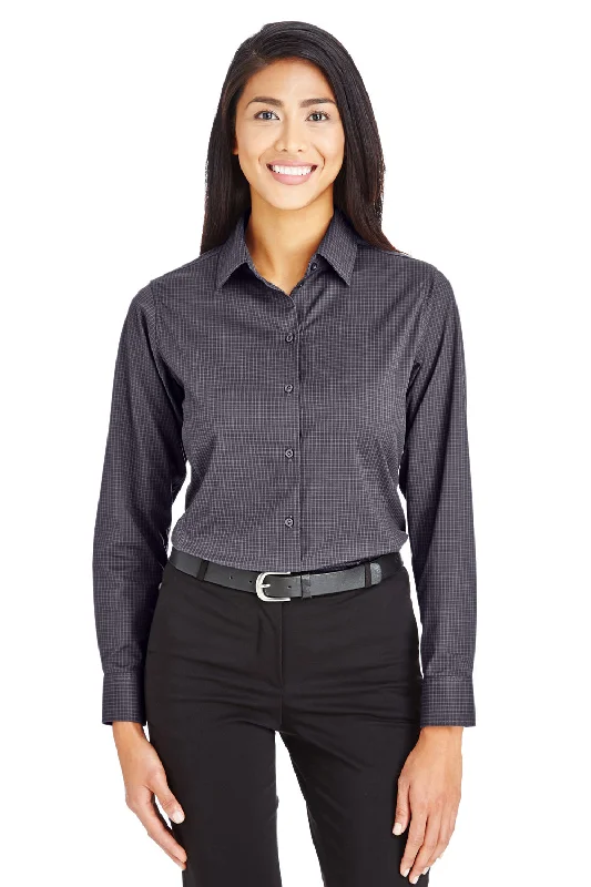 Devon & Jones Womens CrownLux Performance Moisture Wicking Long Sleeve Button Down Shirt - Carbon Grey Soft Cotton Short Shirt