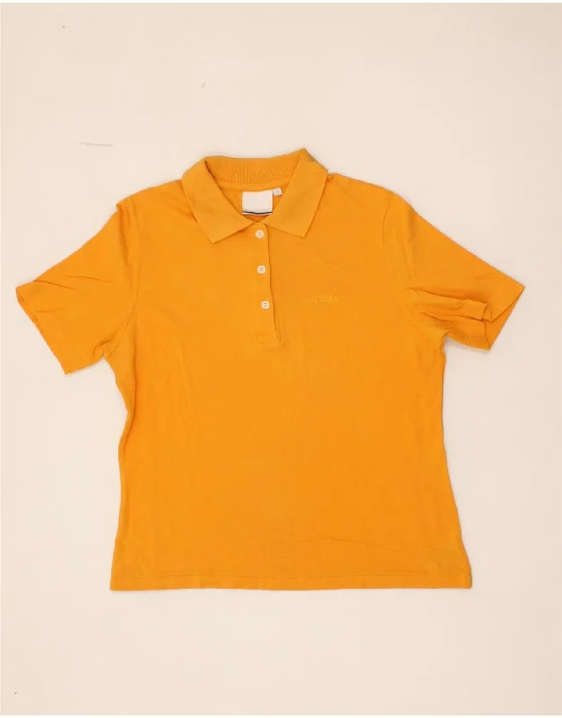 DIADORA Womens Polo Shirt UK 14 Large Orange Cotton Comfortable Ribbed Short Sleeve