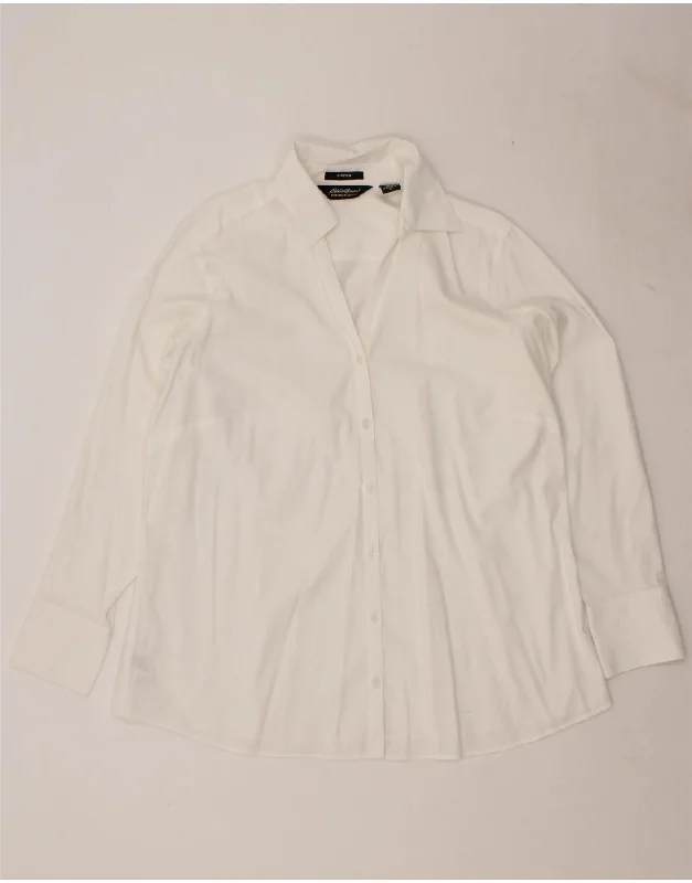 EDDIE BAUER Womens Shirt UK 18 XL White Cotton Chic Embellished Short Sleeve