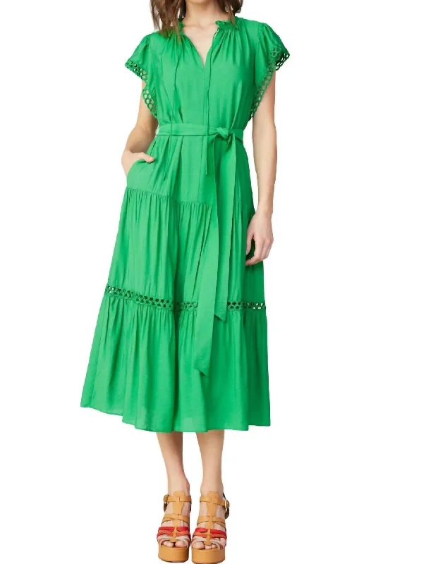 Emerald City Midi Dress In Green Trendy A-Line Midi Dress