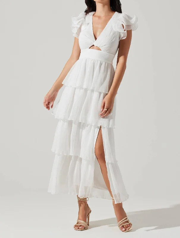 Emporia Tiered Tulle Midi Dress In White Trendy Ruched Side Midi Dress