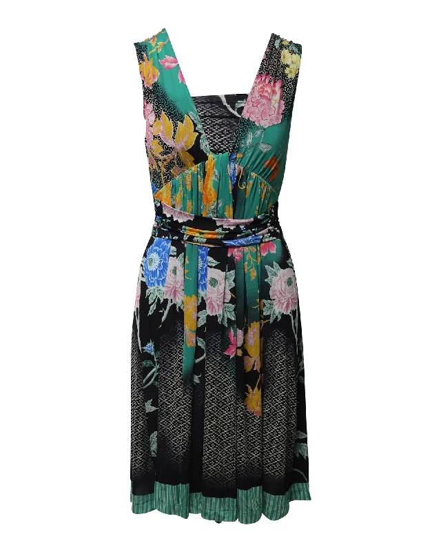 Etro V-Neck Printed Midi Dress in Multicolor Nylon Comfortable Ruched Midi Dress