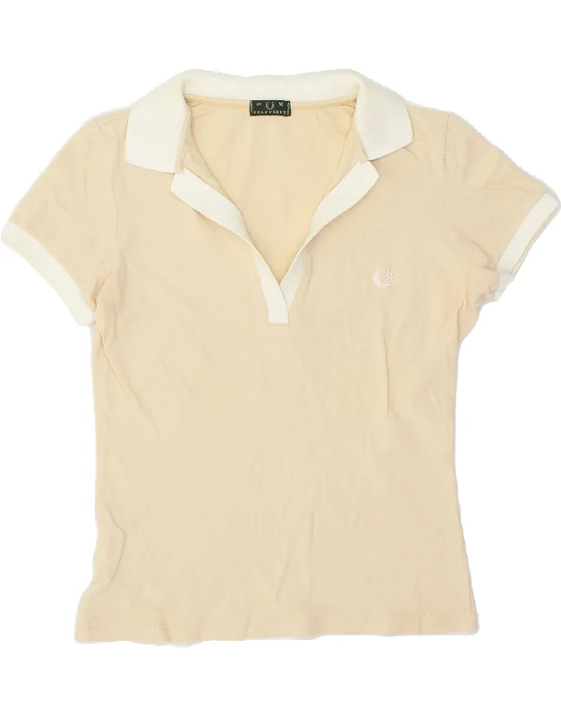 FRED PERRY Womens Polo Shirt UK 12 Medium Beige Cotton Comfortable Short Sleeve Tunic