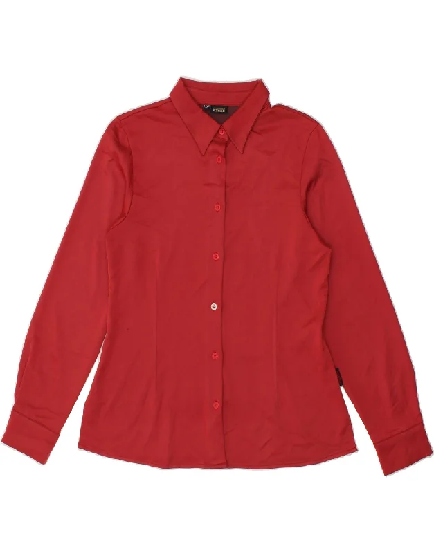 GIANFRANCO FERRE Womens Shirt Blouse UK 10 Small Red Polyamide Relaxed Cotton Short Shirt