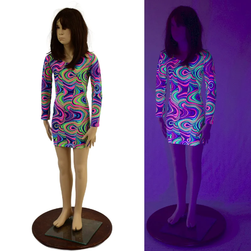 Girls Neon Glow Worm Mini Dress with Long Sleeves Elegant Velvet Mini Dress