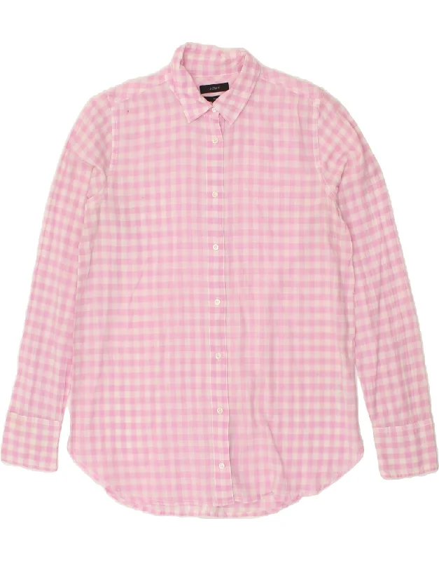 J. CREW Womens Shirt US 4 Small Pink Gingham Cotton Stylish Short Sleeve Top