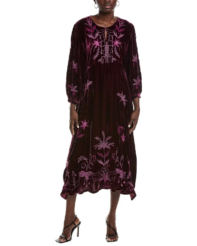 Johnny Was Palmira Velvet Effortless Midi Dress Eg Trendy A-Line Midi Dress