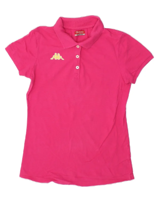 KAPPA Womens Polo Shirt UK 12 Medium Pink Cotton Relaxed Fit Short Sleeve Top