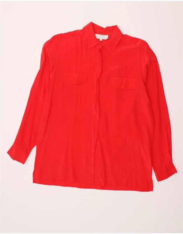 KAREL Womens Shirt Blouse IT 46 Large Red Silk Fashionable Tied Short Sleeve