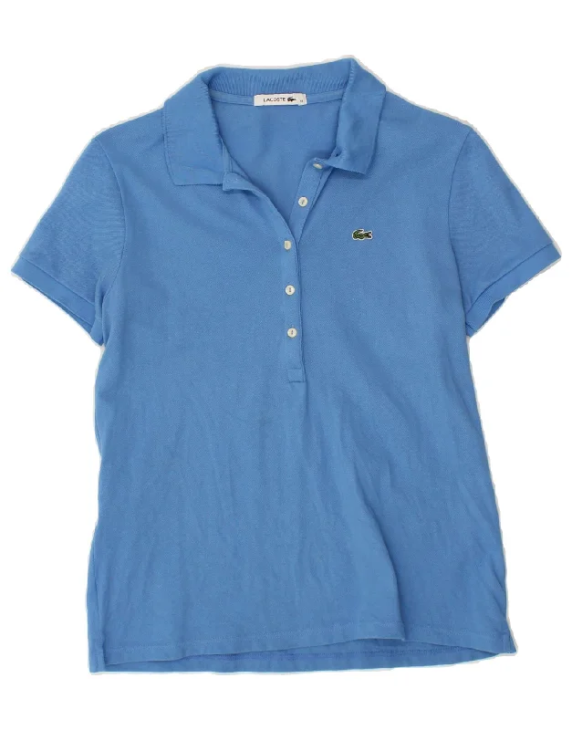 LACOSTE Womens Polo Shirt Size 44 Large Blue Cotton Elegant Draped Short Sleeve