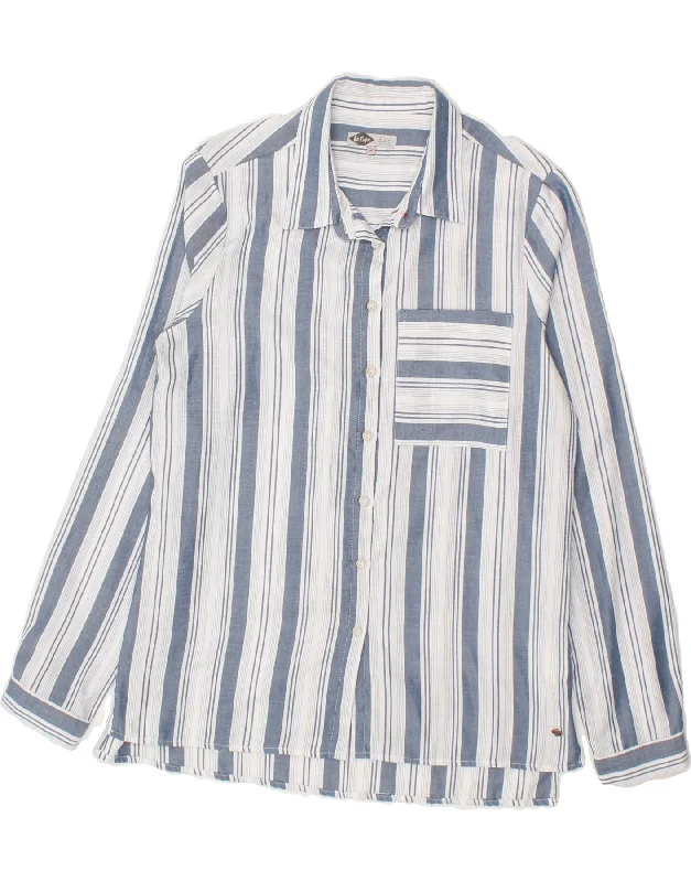 LEE Womens Shirt UK 14 Medium Blue Striped Viscose Relaxed Cotton Short Blouse