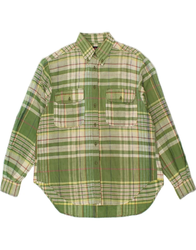 LES COPAINS Womens Shirt UK 18 XL Green Check Cotton Comfortable Stretch Short Shirt