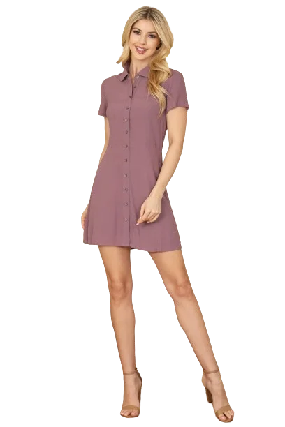 Lilac Collared Button Down Mini Dress - Pack of 5 Trendy Bodycon Mini Dress