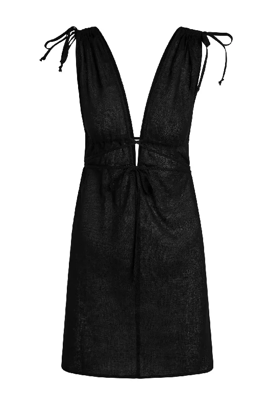 Mallorca Mini Dress - Black Trendy Denim Mini Dress