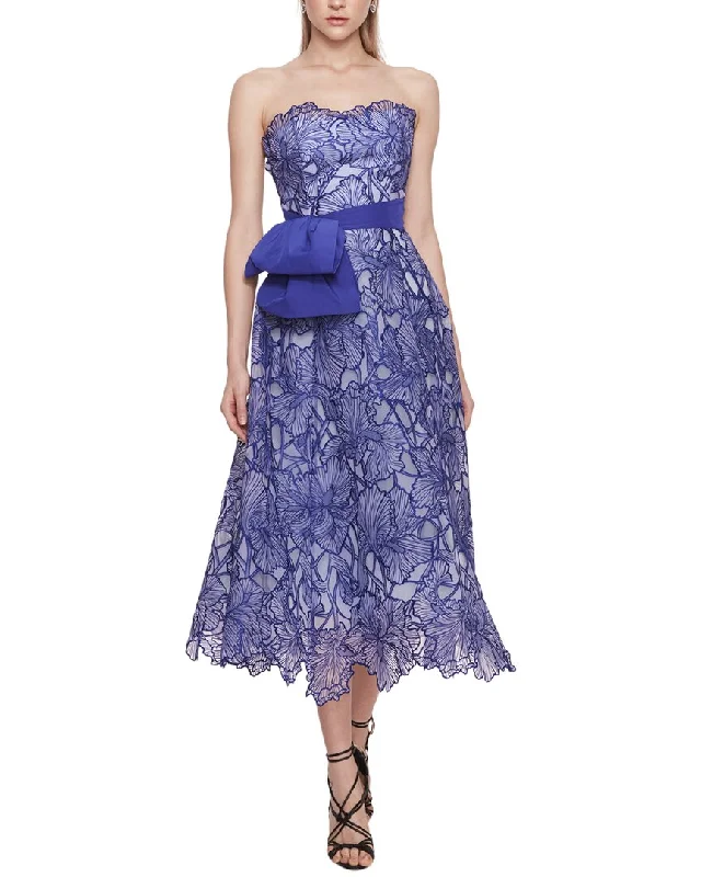 Marchesa Notte Iris Cutwork Midi Dress Elegant Sleeveless Midi Dress