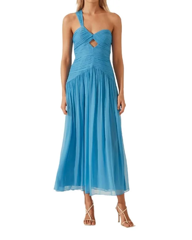 Margot One Shoulder Midi Dress In Aqua Cozy Wide Strap Midi Dress