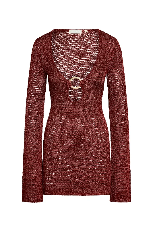 Montego Mini Dress - Burgundy Treble Knit Comfortable Smocked Mini Dress