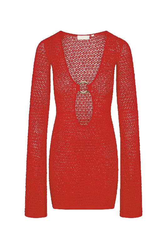 Montego Mini Dress - Chili Pepper Lace Crochet Fashionable Mini Dress with Frills