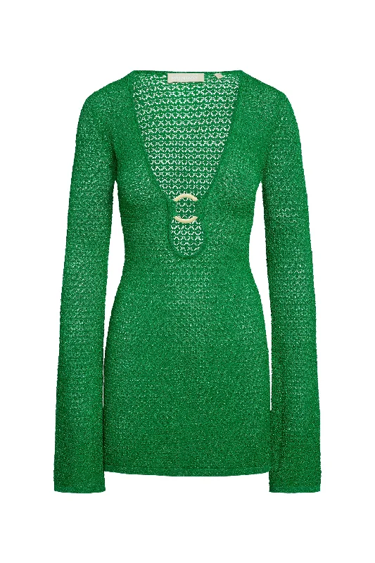 Montego Mini Dress - Palm Green Lurex Lace Crochet Elegant Floral-Print Mini Dress