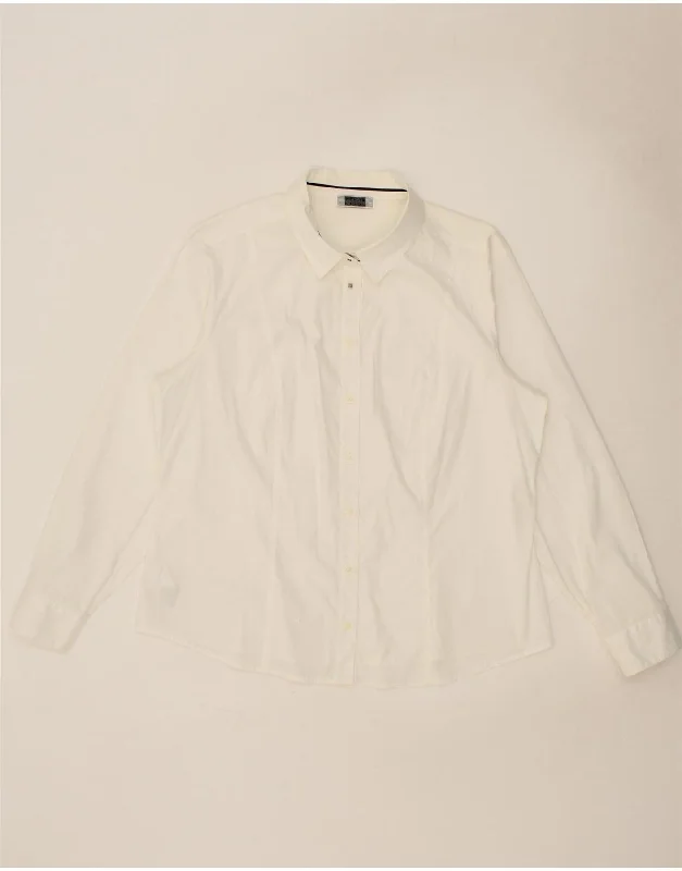 PERTE BY KRIZIA Womens Shirt UK 20 2XL White Cotton Elegant Longline Short Shirt