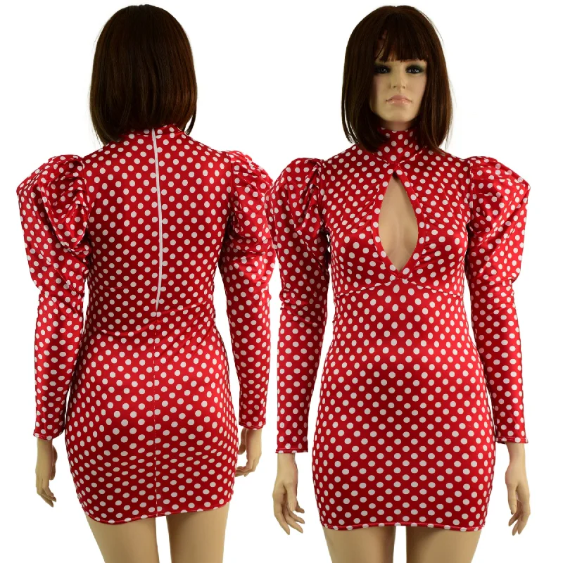 Polka Dot Bodycon Mini Dress with Victoria Sleeves Chic Halter Mini Dress