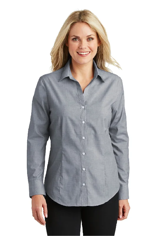 Port Authority Womens Easy Care Wrinkle Resistant Long Sleeve Button Down Shirt - Navy Blue Frost - Closeout Comfortable Summer Short Shirt