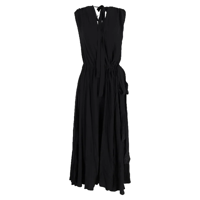 Prada Midi Dress in Black Silk Stylish Tiered Midi Dress