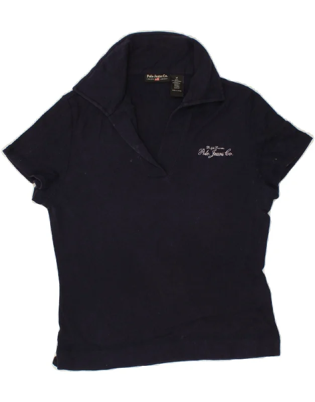 RALPH LAUREN Womens Polo Shirt UK 12 Medium Navy Blue Cotton Casual Cotton Short Shirt