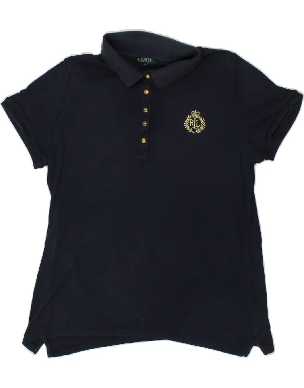 RALPH LAUREN Womens Polo Shirt UK 18 XL Navy Blue Cotton Relaxed Fit Short Shirt